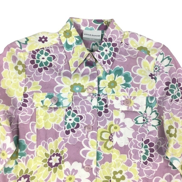 ALFRED DUNNER Linen Jacket Floral Blazer Shacket Y2K Boho Coastal Petite Size 6P - Picture 2 of 7